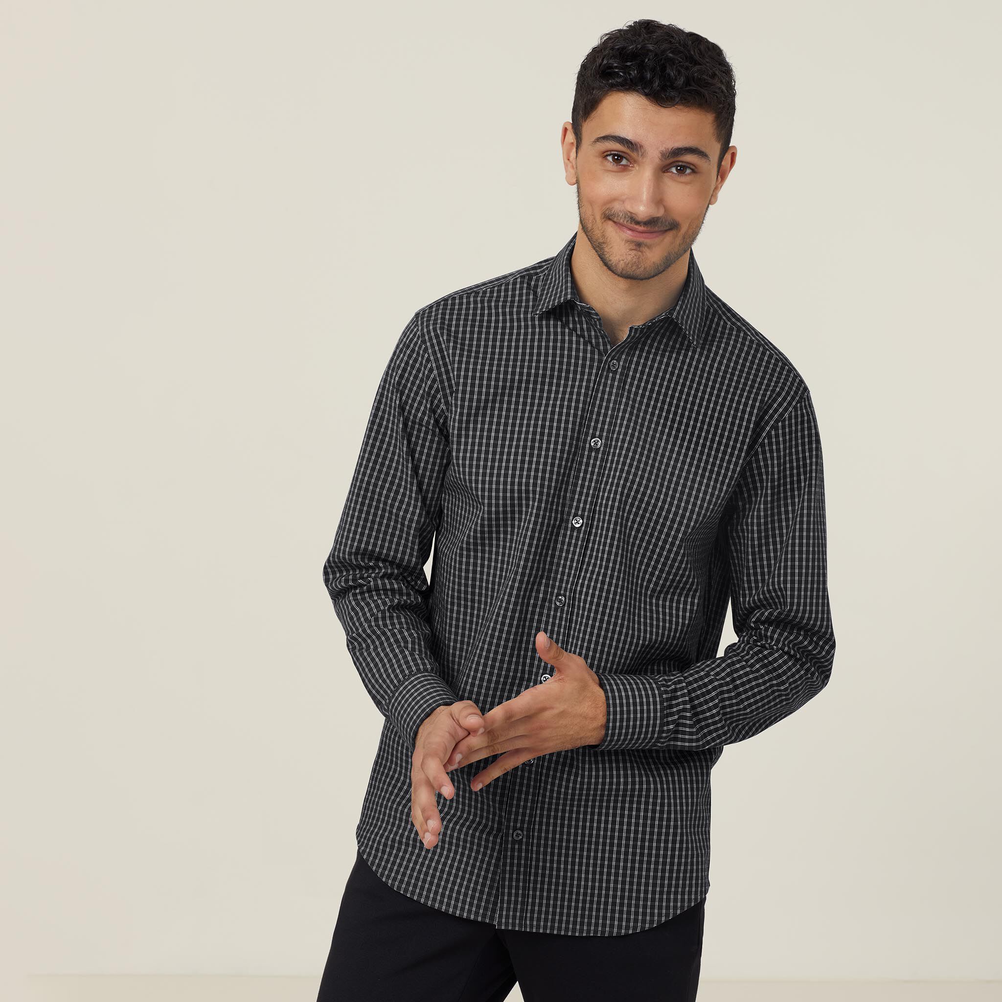 Avignon Window Check Stretch Long Sleeve Shirt