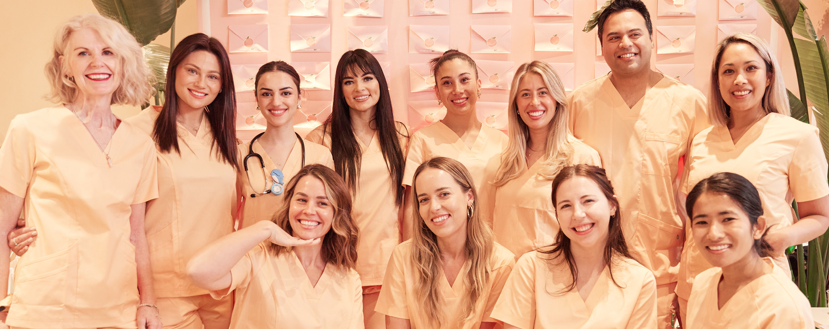 Celebrating the launch of our new peach scrubs