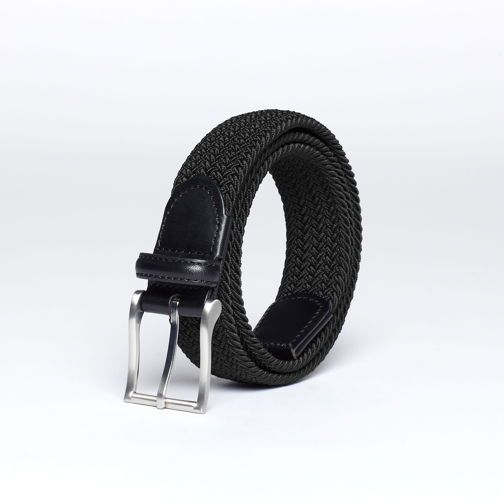 black stretch belt with silver buckle