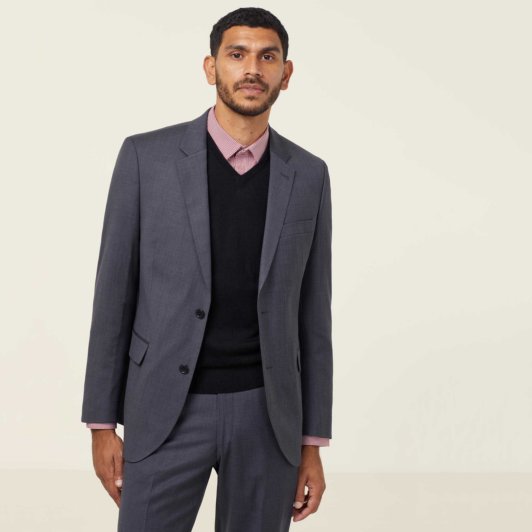 Tailored Sharkskin One Button Blazer