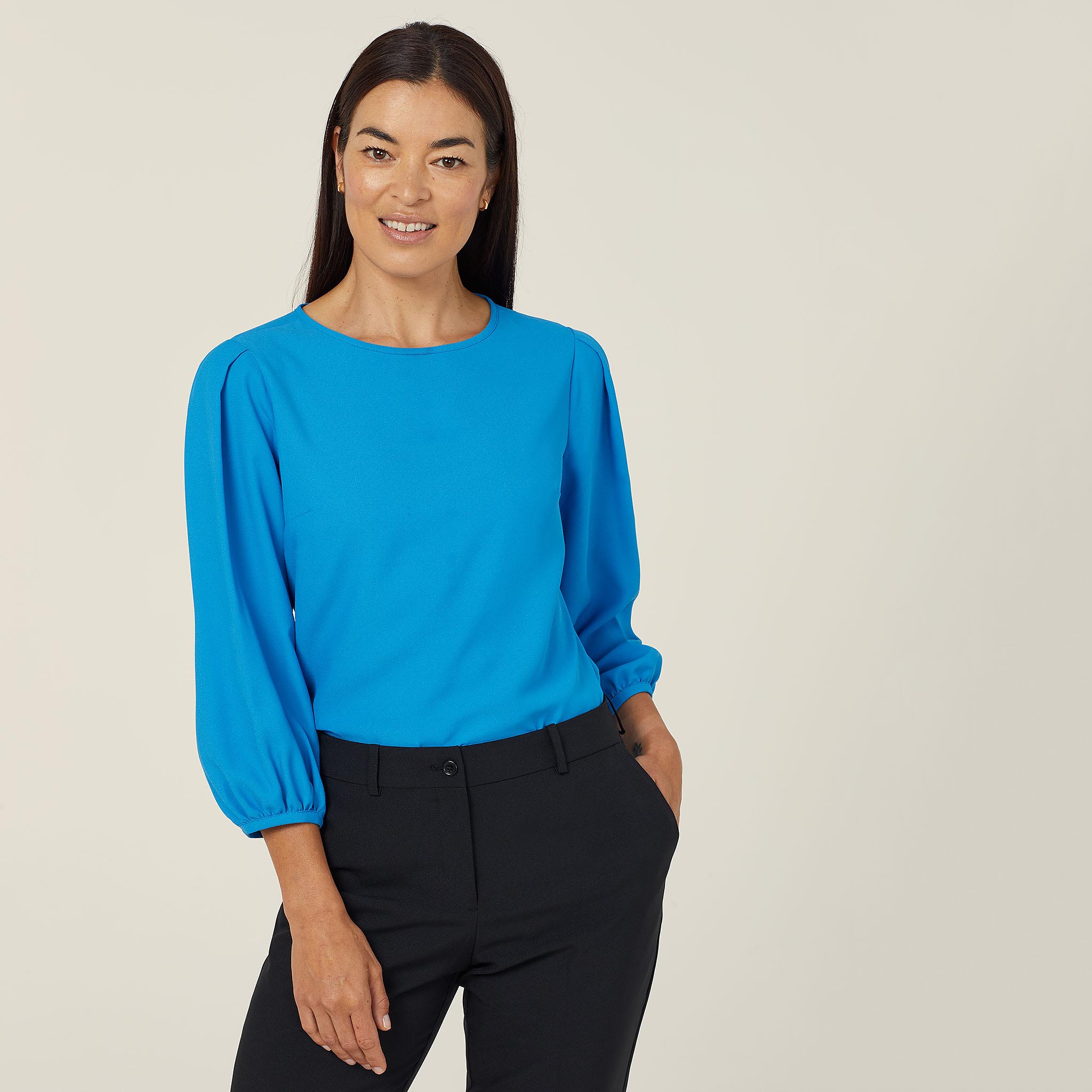 French Georgette 3/4 Sleeve Top, blue | NNT Uniforms