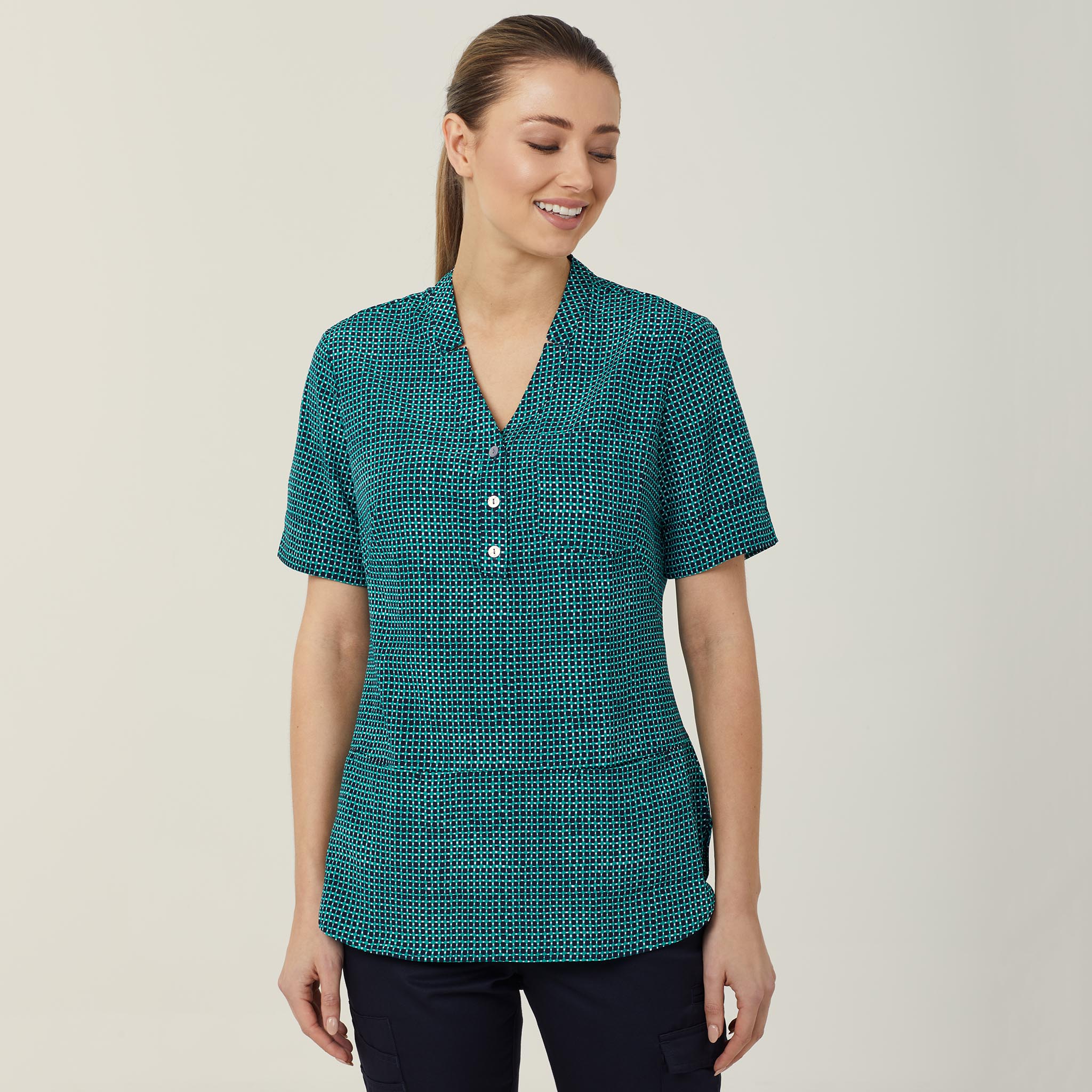 Pixel Print Short Sleeve Tunic, green | NNT Uniforms