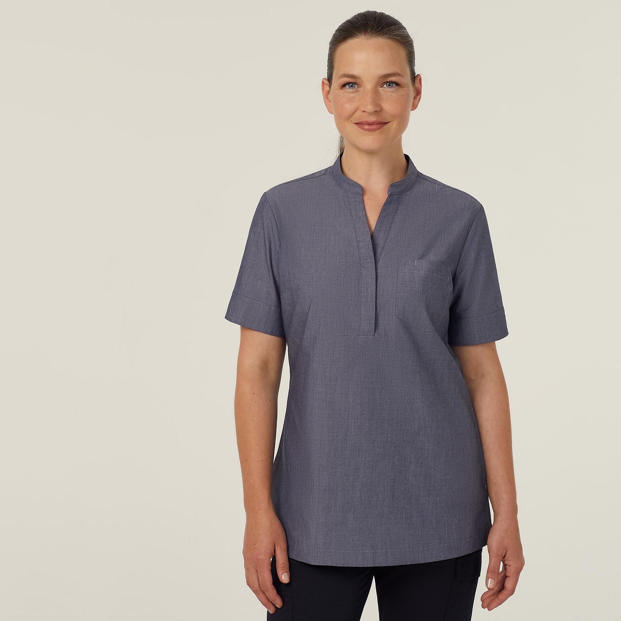 Poly Cotton End On End Short Sleeve Tunic, navy | NNT Uniforms